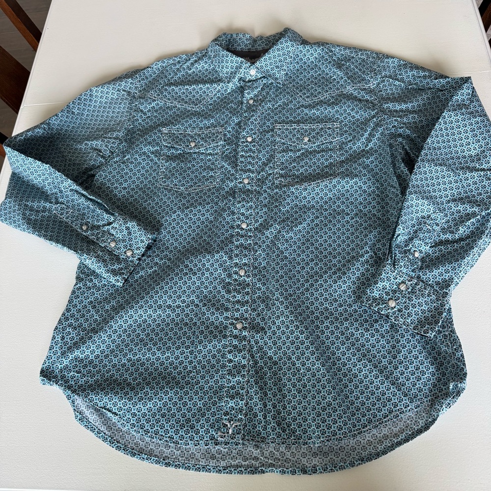 Wrangler 20X Competition Teal Geometric Pearl Snap Button Down Shirt size XXL